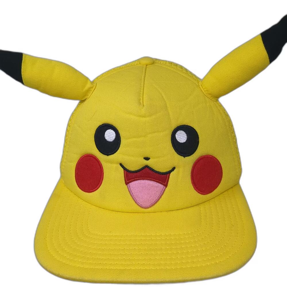 Pokémon Trucker Hat Yellow Black Snapback One Size Pikachu 3D Ears Embroidered